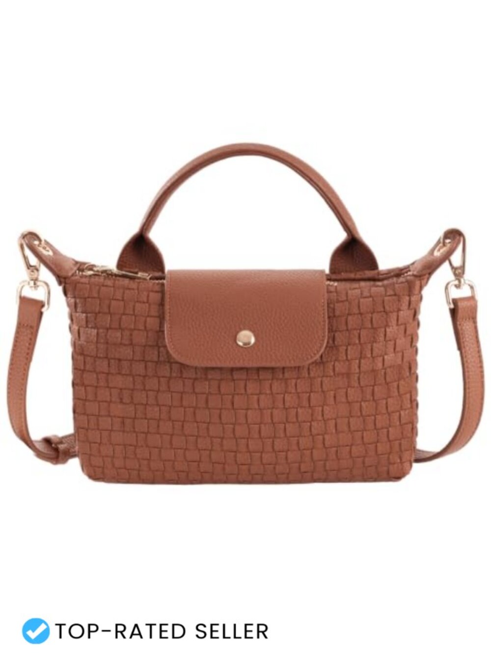 Small Woven Crossbody Bag Vegan Leather Top Handle Purse Adjustable Detachable
